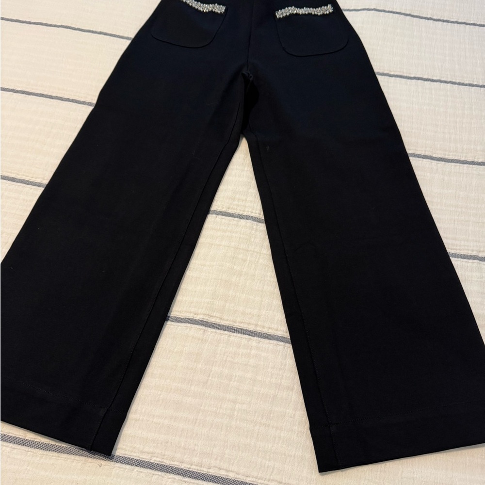 NWT The Colette Cropped Wide-Leg Pants by Maeve: Rhinestone Pocket Edition